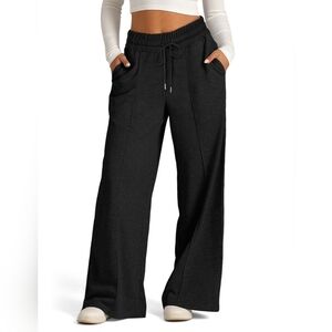 Women's Black Wide-Leg Drawstring Pants
